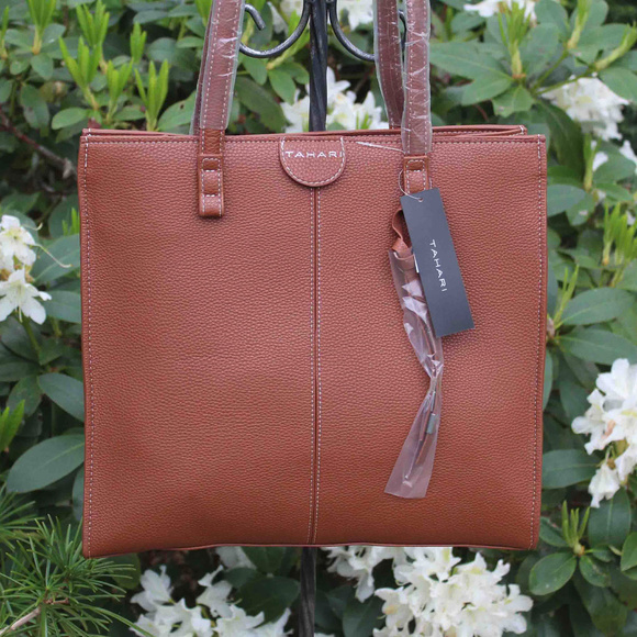 Tahari Handbags - Tahari Cognac Flora Large Tote Bag